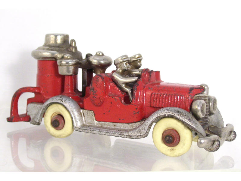 Appraisal: Cast Iron Fire Pumper Original red silver and chrome finish