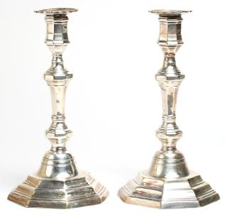 Appraisal: Pair of Silver Of octagonal form the candlesticks with turned