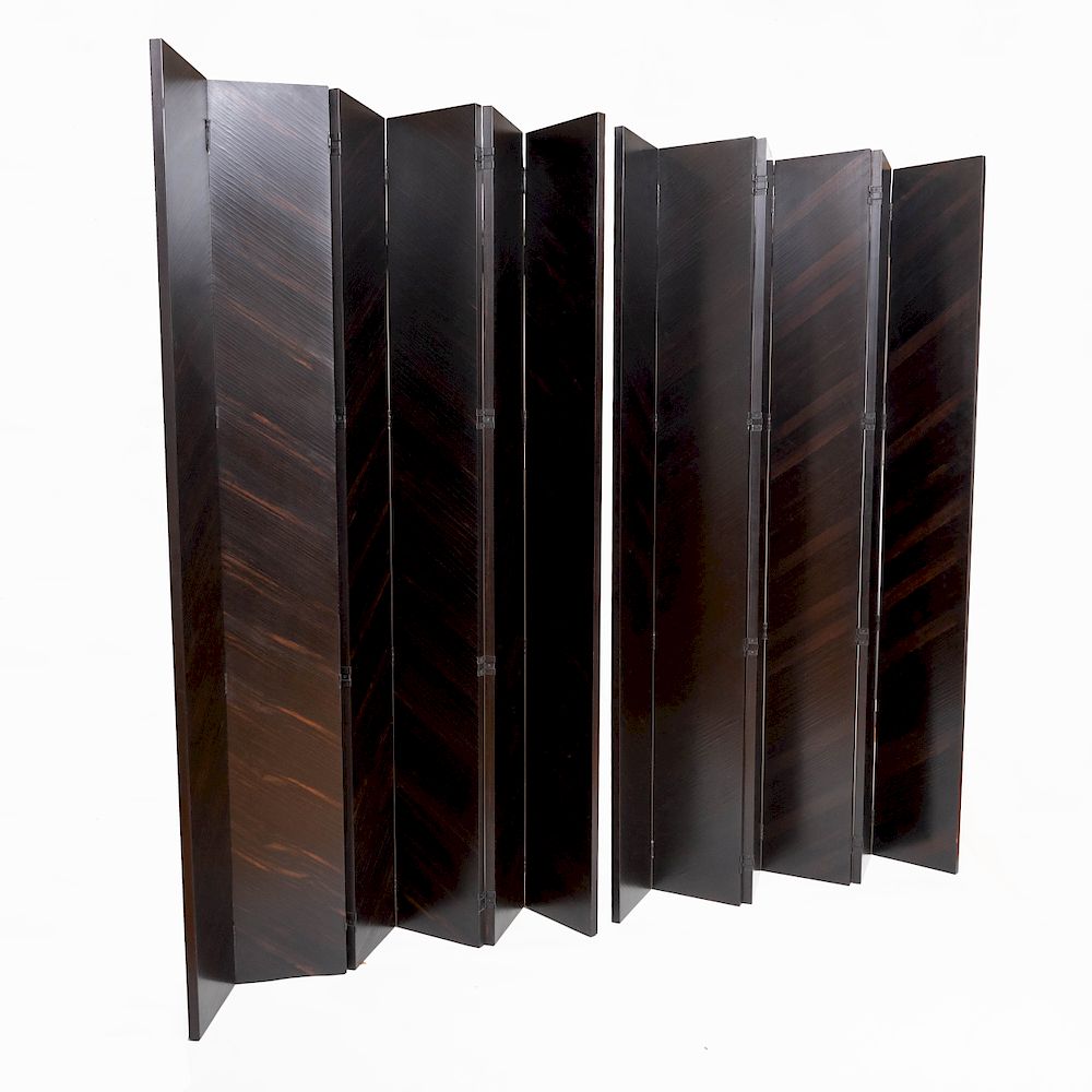 Appraisal: Pair of Ebony Veneered Six Panel Screens ft x in