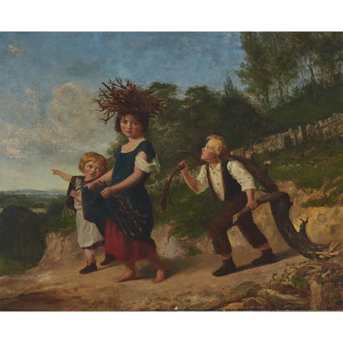 Appraisal: ATTRIBUTED TO HENRY WOODS - HOMEWARDS British Oil on canvas