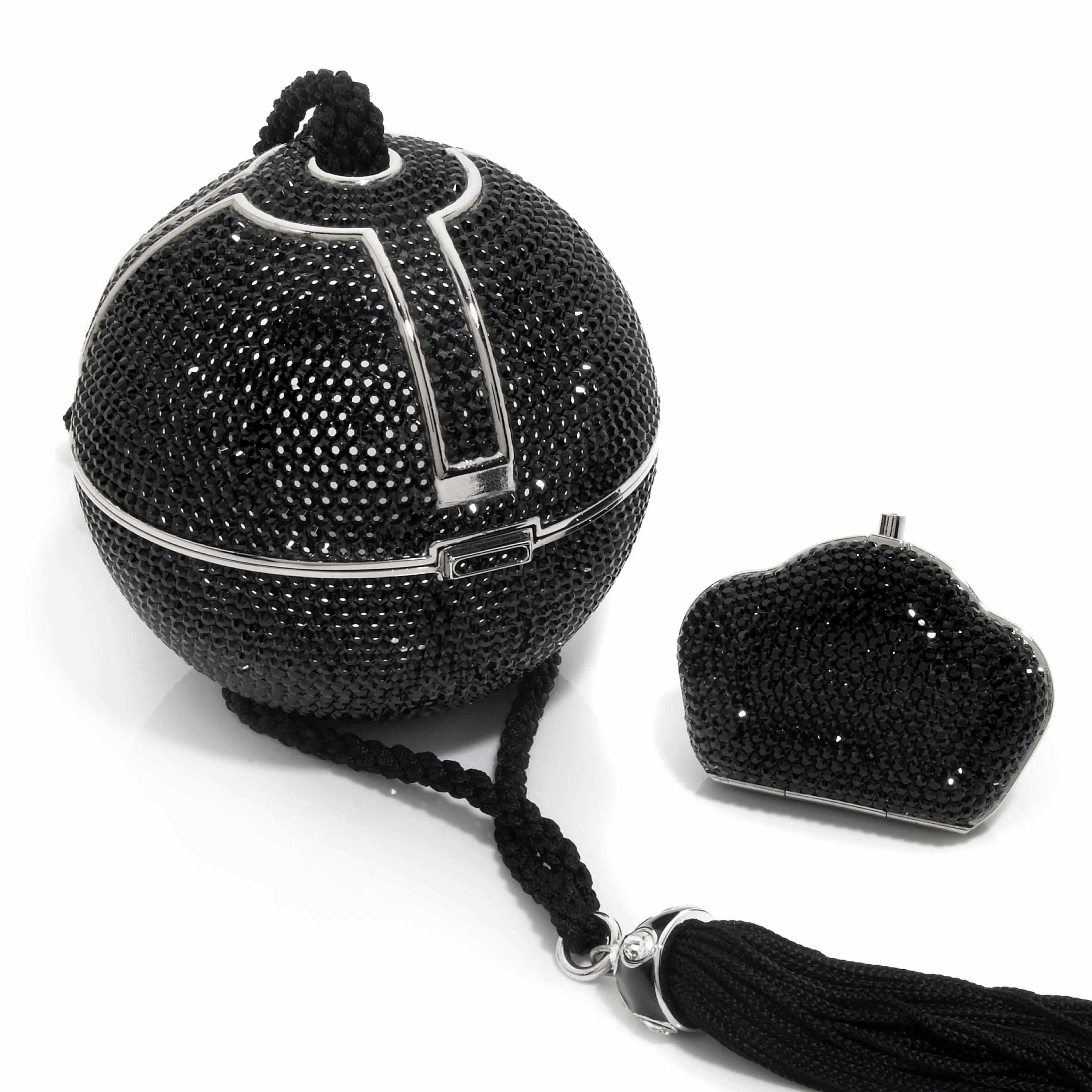 Appraisal: A black and silver crystal disco ball purse together with