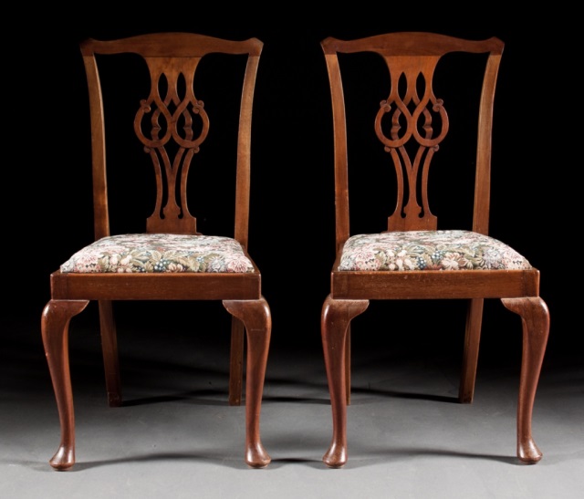 Appraisal: Pair of Queen Anne style mahogany side chairs late th