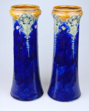 Appraisal: Pair of Royal Doulton tall stoneware vases blue ground cm