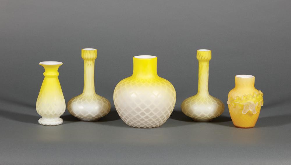 Appraisal: Group of Yellow and White Satin Diamond Quilted Art Glass