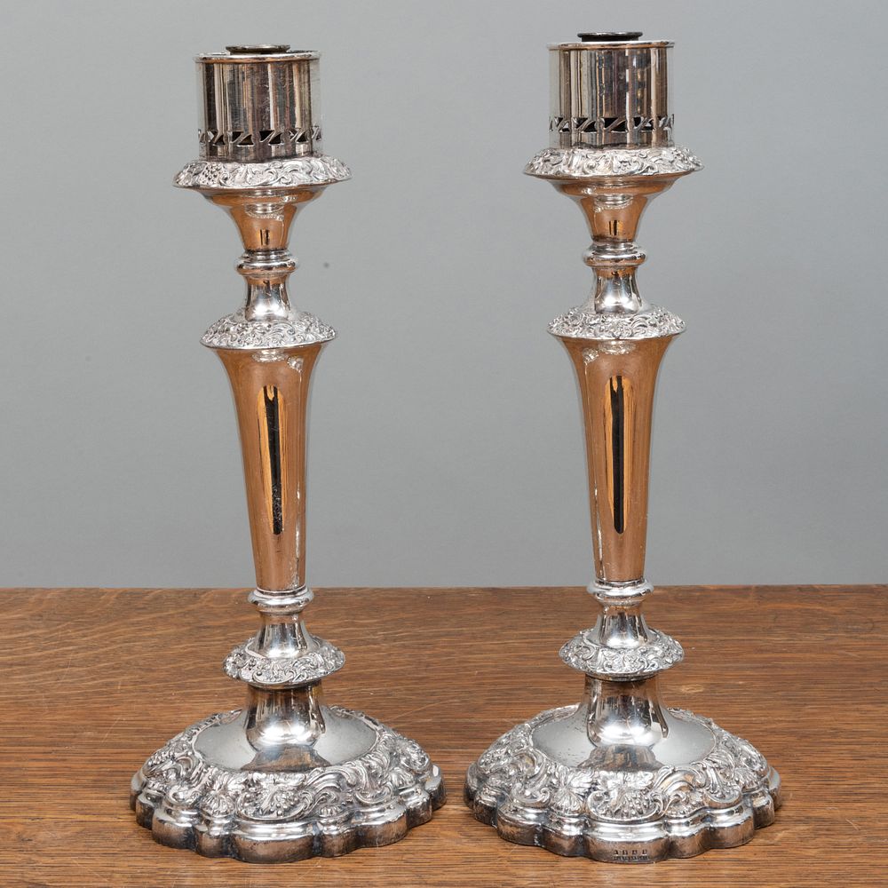 Appraisal: Pair of English Silver Plate Photophore Bases x in diam