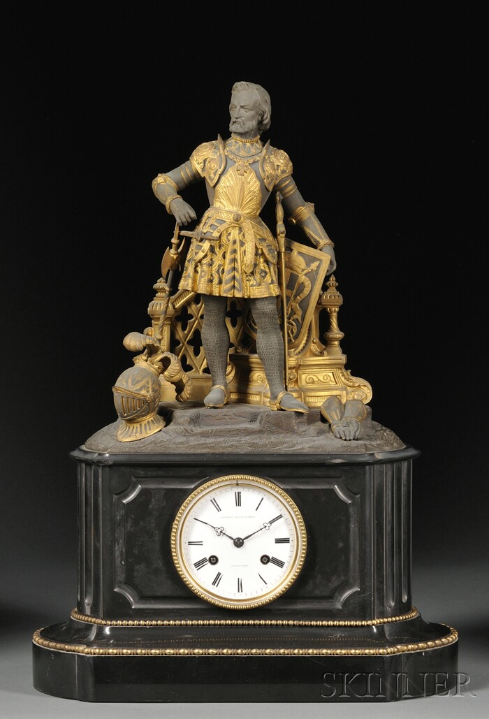 Appraisal: French Mantel Clock Depicting Sir Walter Raleigh Perret Beauchamps Angouleme