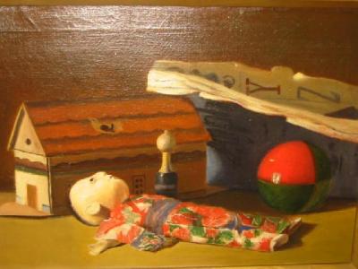 Appraisal: AMERICAN SCHOOL Still Life with Toys unsigned th century x