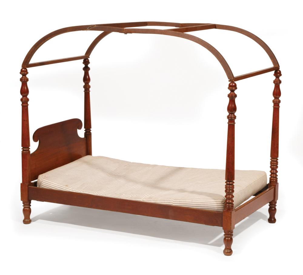 Appraisal: American Federal Mahogany Child's Tester Bed early th c arched