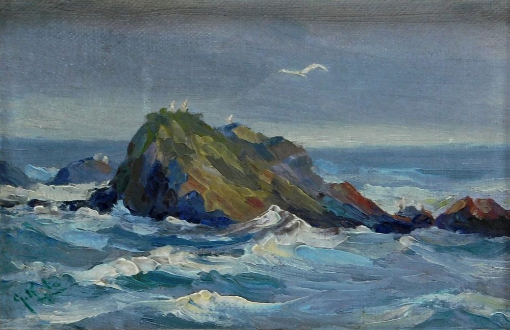 Appraisal: Diminutive Impressionist Coastal Seascape Painting United States Early th Century