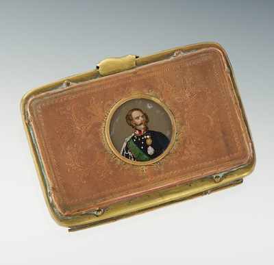 Appraisal: Antique Coin Purse with Miniature Portrait Signed Brevete Brass and