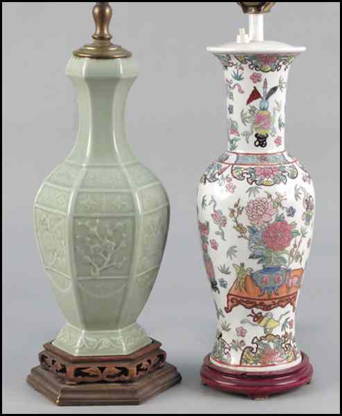 Appraisal: CHINESE CELADON PORCELAIN TABLE LAMP Together with a Chinese porcelain