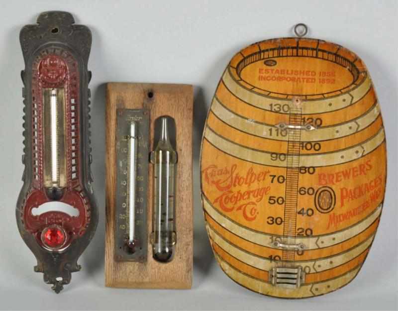 Appraisal: Lot of Advertising Thermometers Description Includes Brewer's Tayler and one