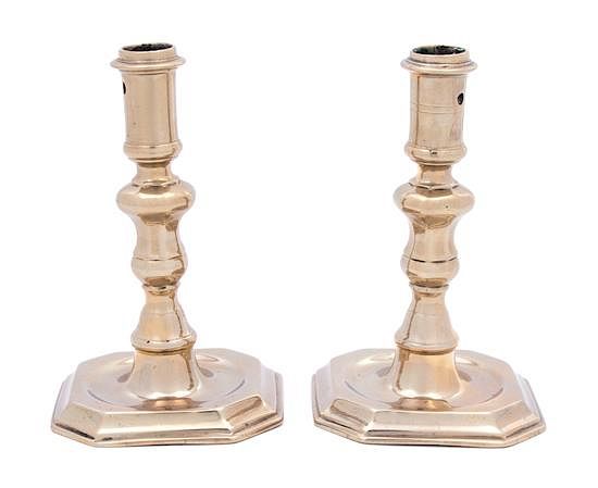 Appraisal: A Pair of William Mary Brass Candlesticks A Pair of