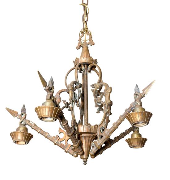 Appraisal: Sale Lot An Art Deco Style Cast Metal Five-Light Chandelier