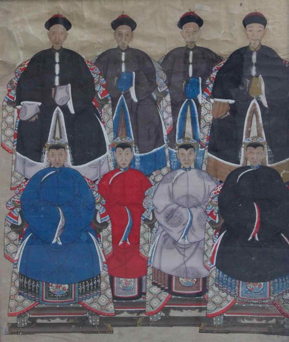 Appraisal: CHINESE ANCESTRAL PORTRAIT Ink and color on paper posed as