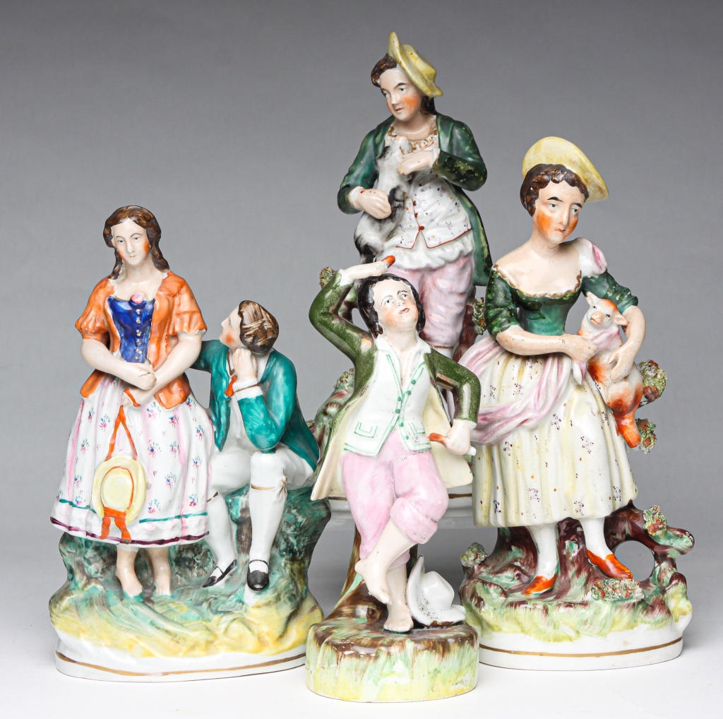 Appraisal: FOUR ENGLISH STAFFORDSHIRE FIGURES First half th century Two figures