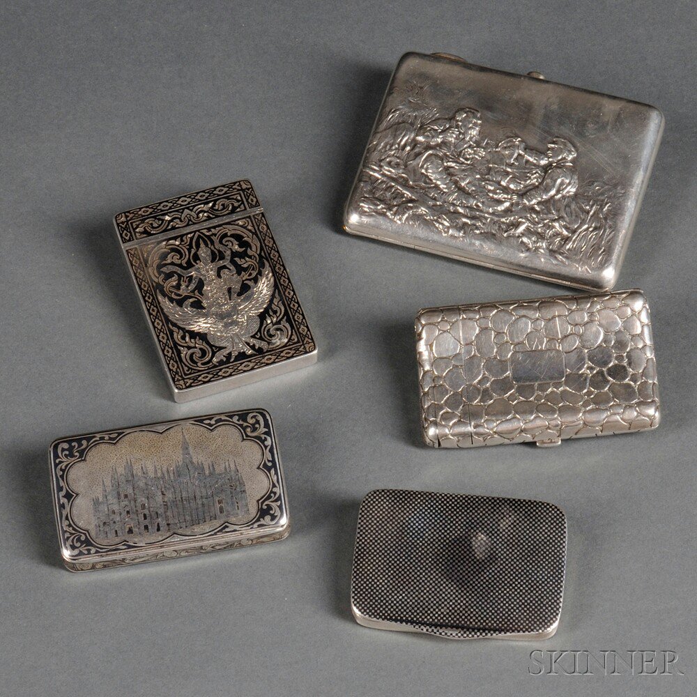 Appraisal: Four Silver Cigarette Cases and a Silver Card Case th