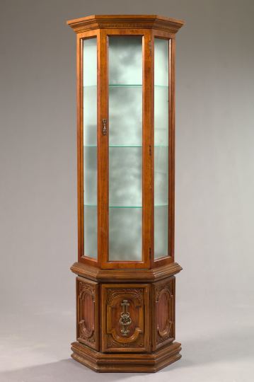 Appraisal: Mediterranean-Style Stained Mahogany Vitrine of tall narrow proportions the upper