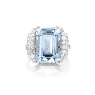 Appraisal: A Featuring a rectangular step-cut aquamarine weighing approximately carats set