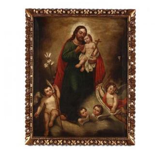 Appraisal: Spanish Colonial School Saint Joseph and the Christ Child oil