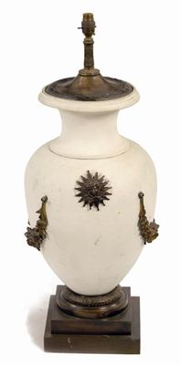 Appraisal: A pottery and bronze mounted lamp base the ovoid body