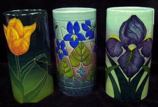 Appraisal: Three spill vases by Dennis China Works Violas Tulips and