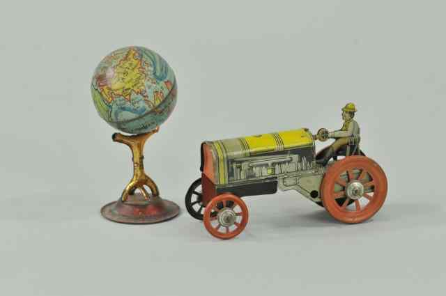 Appraisal: TRACTOR AND GLOBE PENNY TOYS Germany both lithographed tin includes