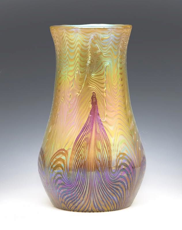 Appraisal: Loetz iridescent art glass vase with pulled feather swirls Loetz