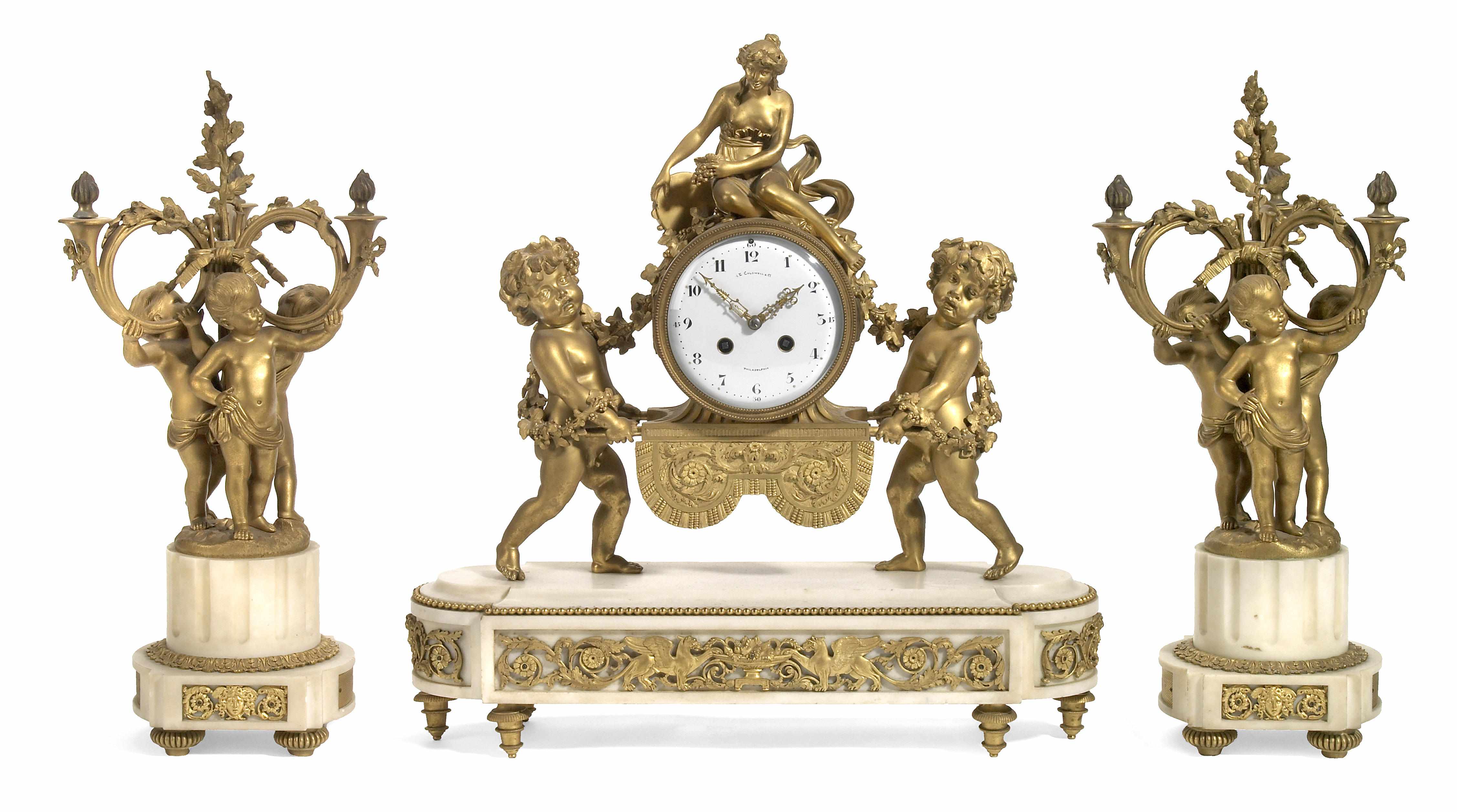 Appraisal: An assembled Louis XVI style gilt bronze and marble clock