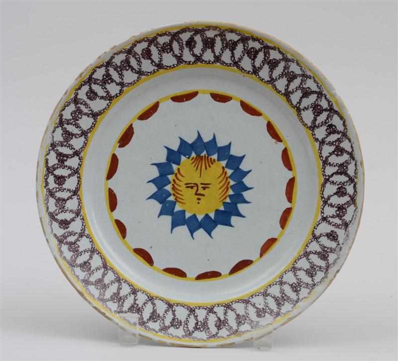 Appraisal: BRISTOL DELFT POLYCHROME PLATE Circa - the yellow sun face