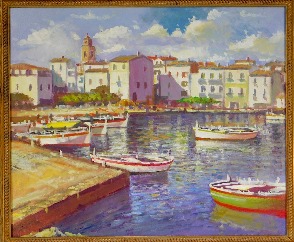 Appraisal: C American Impressionist Harbor Scene Painting United States th Century