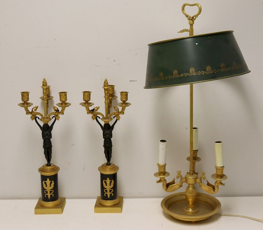 Appraisal: Antique Bronze Lighting Lot To Include A fine quality pair