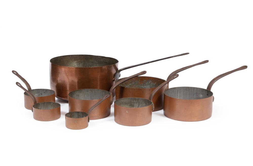 Appraisal: GROUP OF COPPER POTSGroup of Copper Pots graduated sizes tin-lined