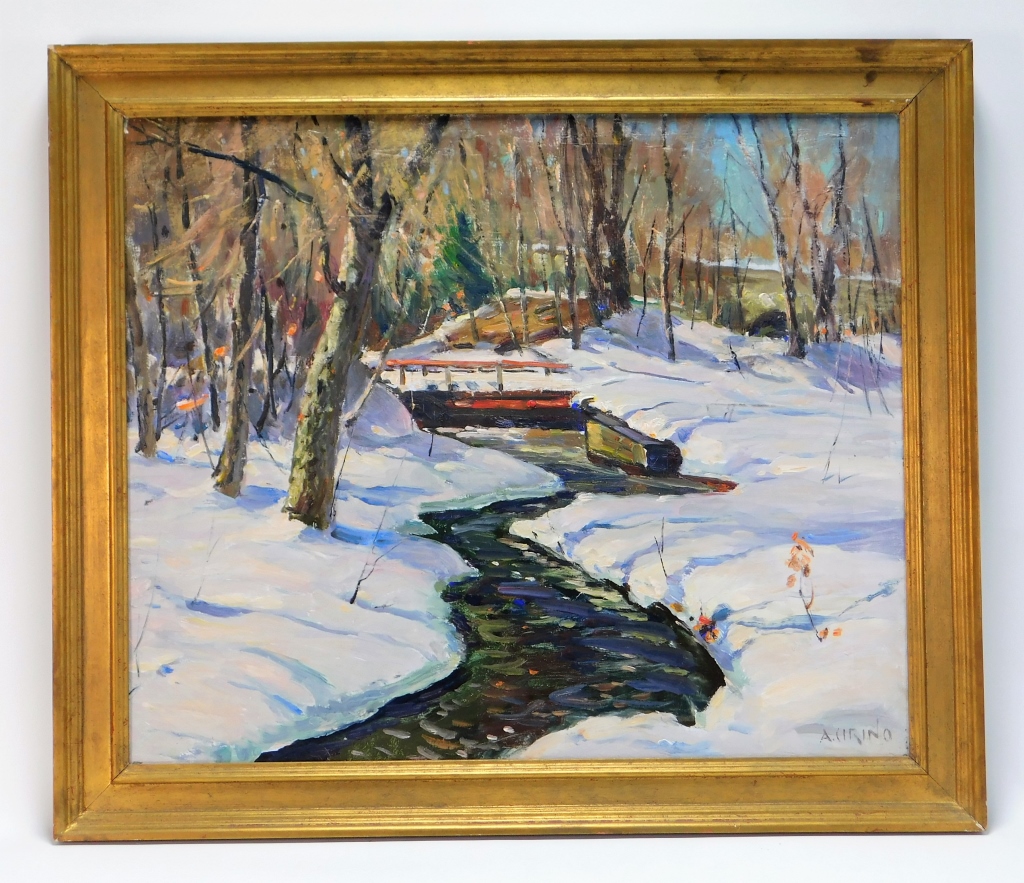 Appraisal: ANTONIO CIRINO FROZEN STREAM LANDSCAPE PAINTING Rhode Island Italy -