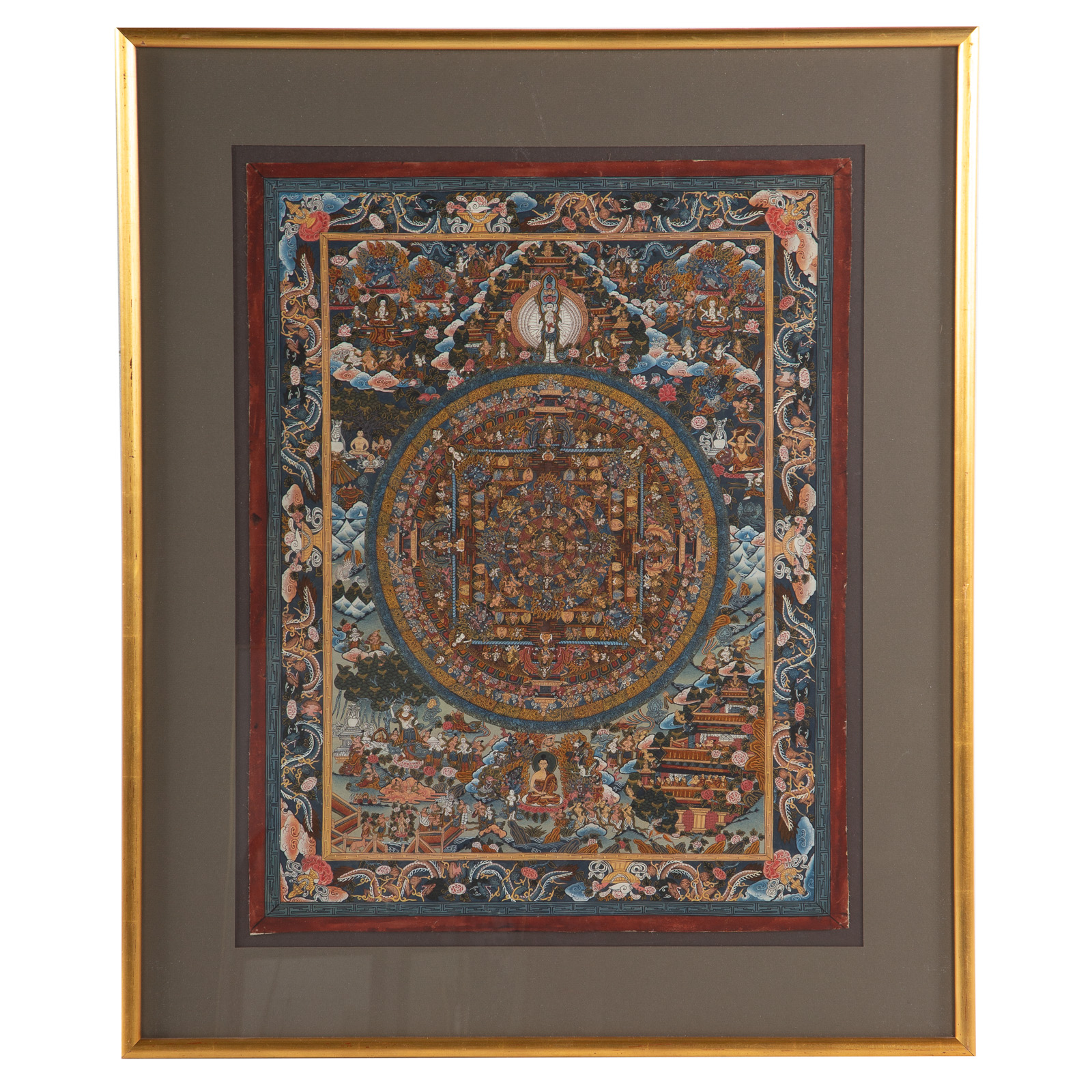 Appraisal: TIBETAN THANGKA th century scroll depicting Buddhist story teaching pigment