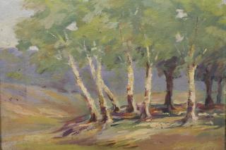 Appraisal: American School Early th C Landscape with trees Oil on