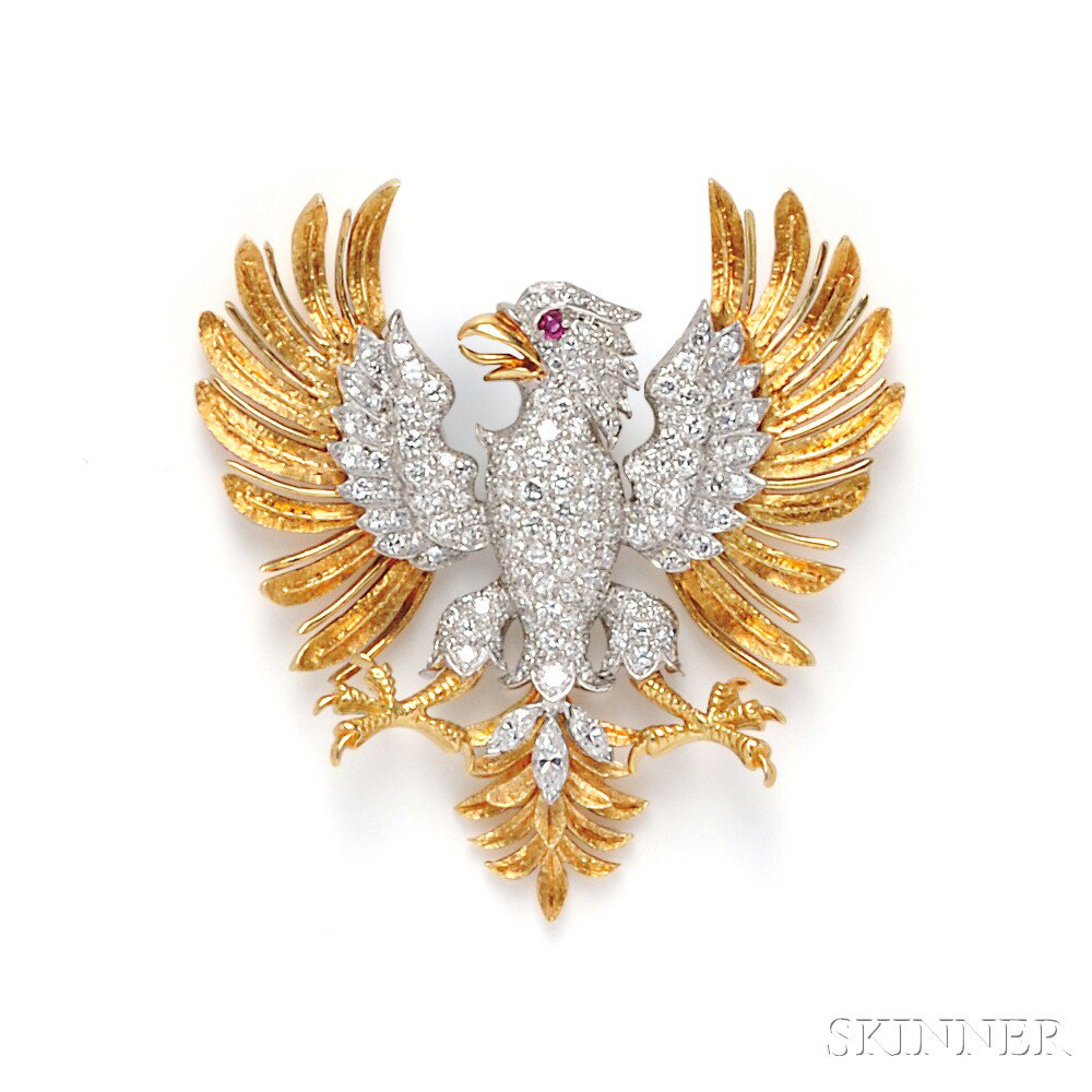 Appraisal: kt Gold Platinum and Diamond Eagle Brooch McTeigue the body