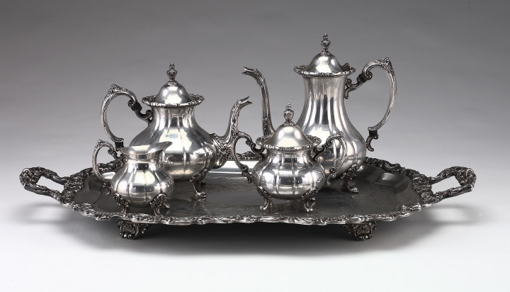 Appraisal: Four-Piece American Ribbed Silverplate Coffee-and-Tea Service of good weight in