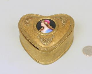 Appraisal: French Gilt Metal Heart Shaped Box French gilt metal heart