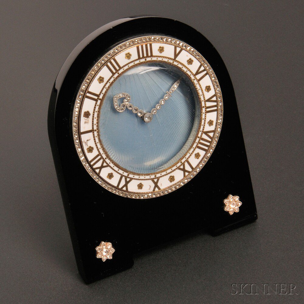 Appraisal: Art Deco Onyx Enamel and Diamond Pendulette Cartier Paris c