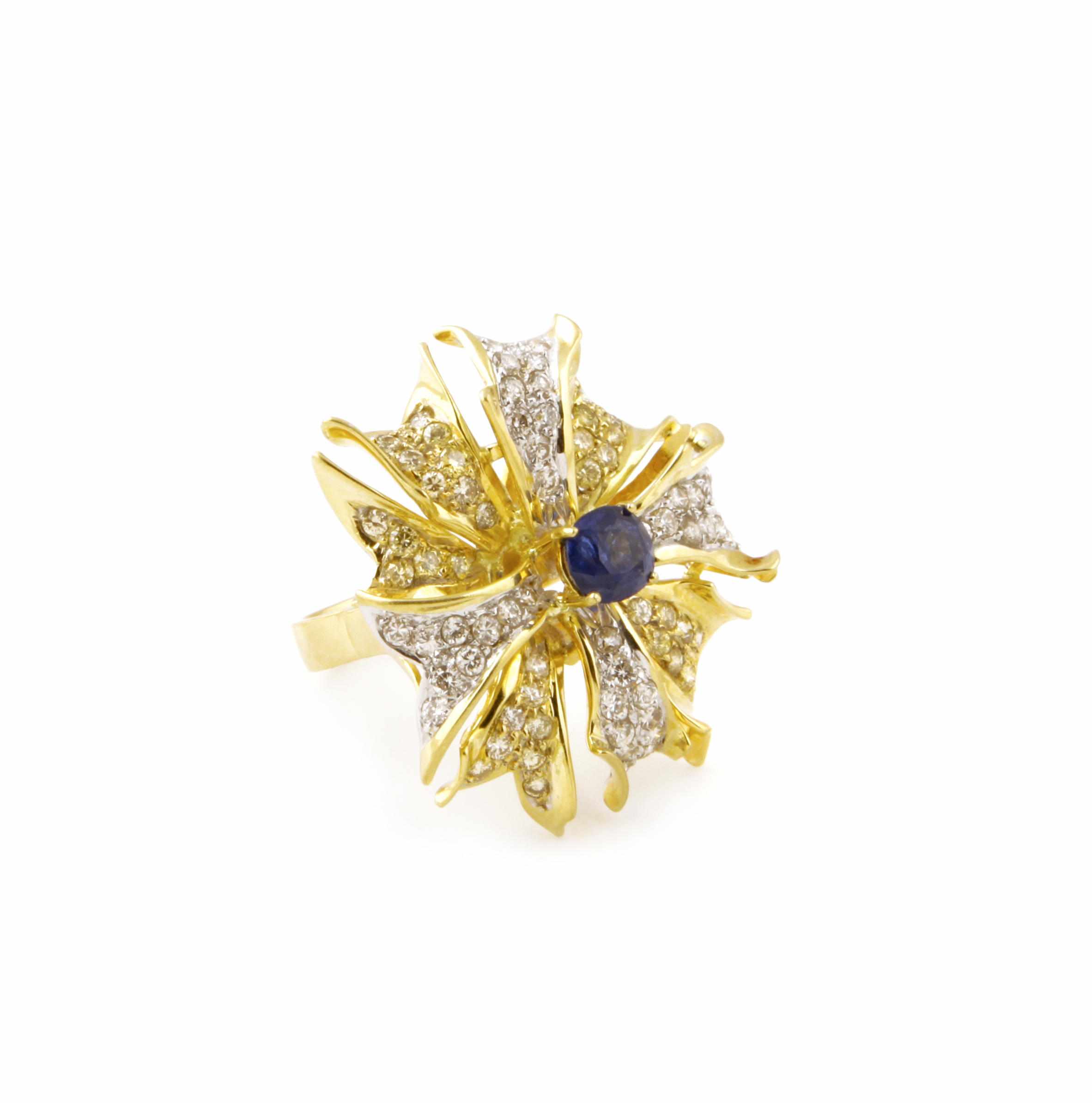 Appraisal: A sapphire diamond colored diamond and k bicolor gold ring