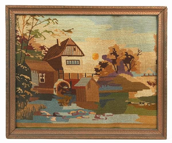 Appraisal: A petit point landscape of a water mill th century