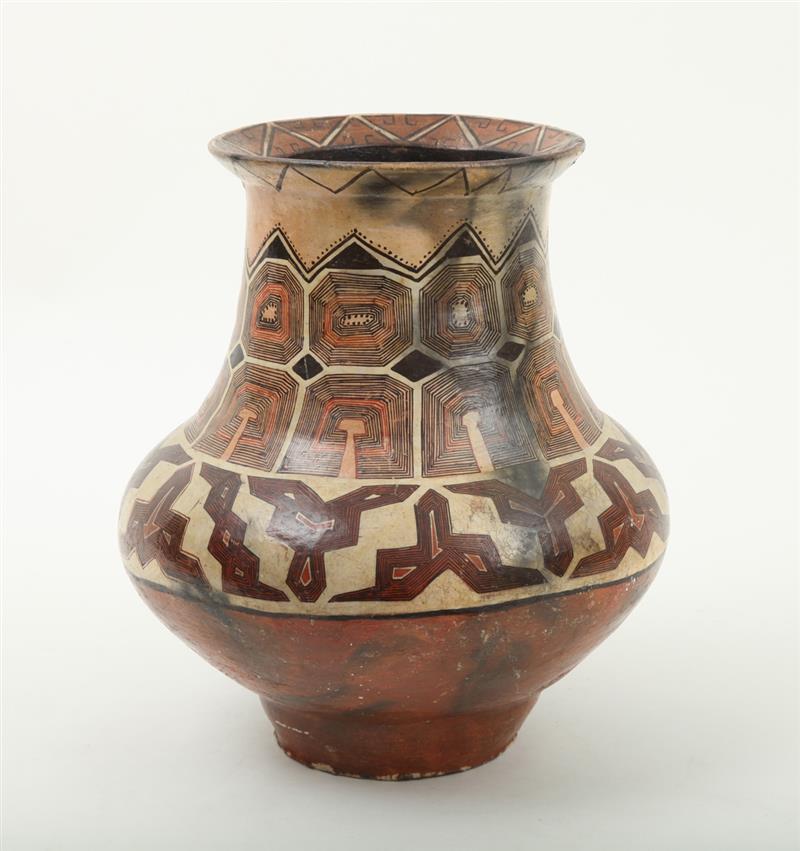 Appraisal: MEXICAN POTTERY VESSEL With a wide lip above wasted neck