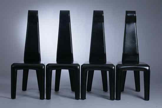 Appraisal: SET FOUR MODERN DESIGN BLACK LEATHER HIGH-BACK DINING SIDECHAIRS Retailed