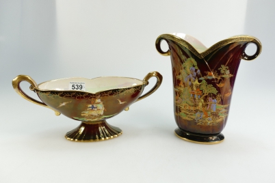 Appraisal: Crown Devon lustre boat shaped bowl and decorative vase