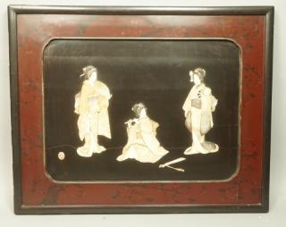 Appraisal: Japanese Plaque Mother of Pearl Inlay Image mus Japanese Plaque