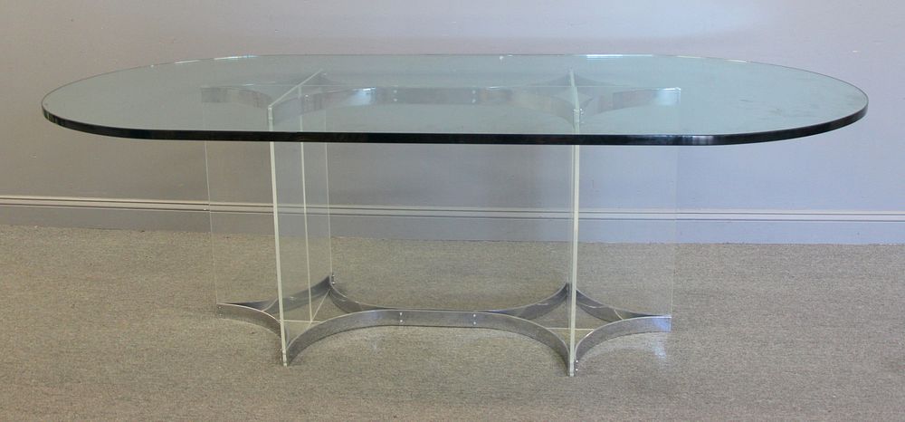 Appraisal: Midcentury Chrome Pedestal Dining Table With Glass Top Great table