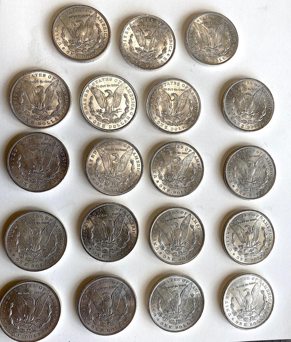 Appraisal: NINETEEN LIBERTY SILVER DOLLARS PSome with scratches otherwise minimal wear