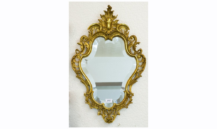 Appraisal: Gilt Metal Mirror With Acanthus And Scroll Pierced Border Broad