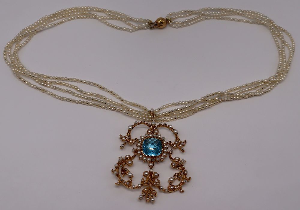 Appraisal: JEWELRY kt Gold Seed Pearl and Faceted Gem Necklace Large